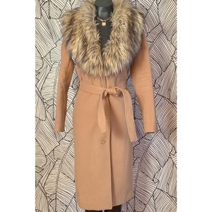 Long Coat w/Belt Tie and Removable Faux Fur Collar